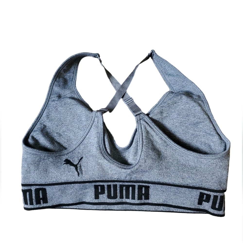 Puma Adjustable Strap Athletic Exercise Sports Bra Gray Black Size M - Picture 5 of 5